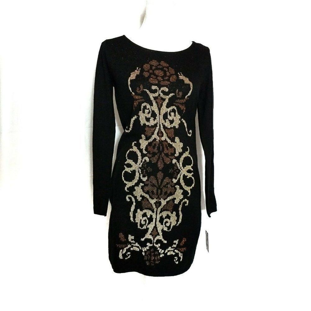 DEREK Heart Sweater Dress Size Small Black Multicolor